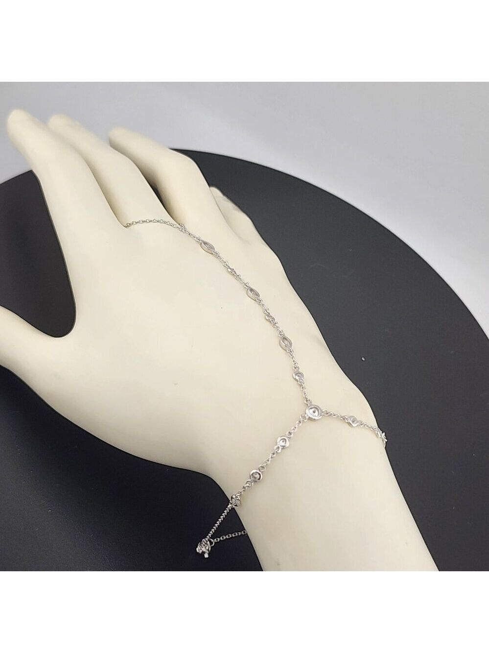 925 Silver Gemstone Hand Chain Bracelet with Ring – Round & Oval Stones - Picture 13 of 13